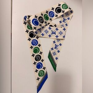 Authentic Louis Vuitton Reversible Bandeau Silk Twilly Scarf - Blue Green Black